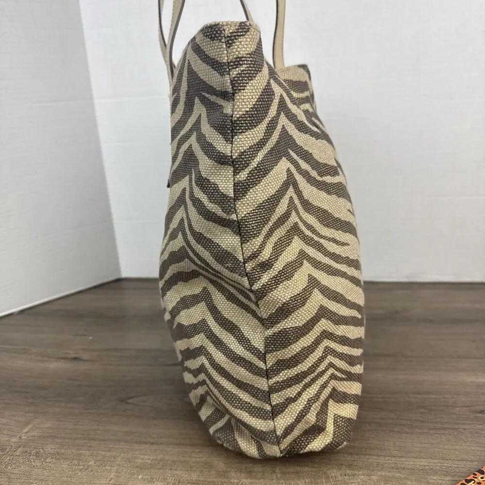 Michael Kors Gold Zebra Print Tote Canvas Bag Purse